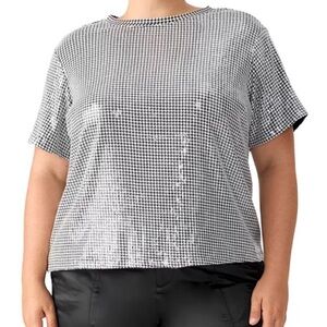 Sanctuary Women's Black and White Houndstooth Top with sequins